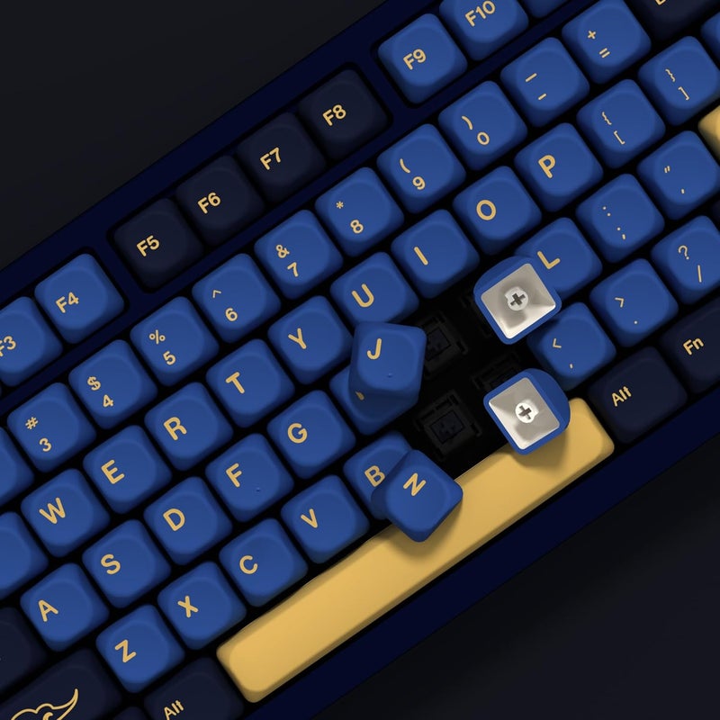 YMKPVR KBDiy Blue Samurai Keycaps 75 Percent KOA Profile,Five Sides Dye-Sublimation PBT Retro Custom Keyboard Keycap,131 Keys Cap Set for Cherry Gateron MX Switches Mechanical Keyboards - Image 5